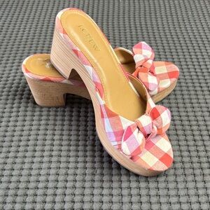 J.Crew Pink & Red Gingham Bow Platform Clogs
